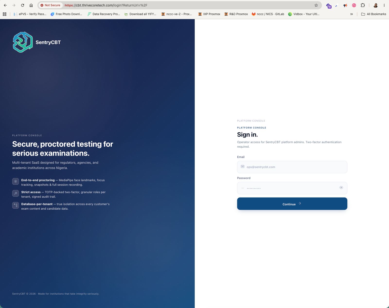 SentryCBT proctored testing platform
